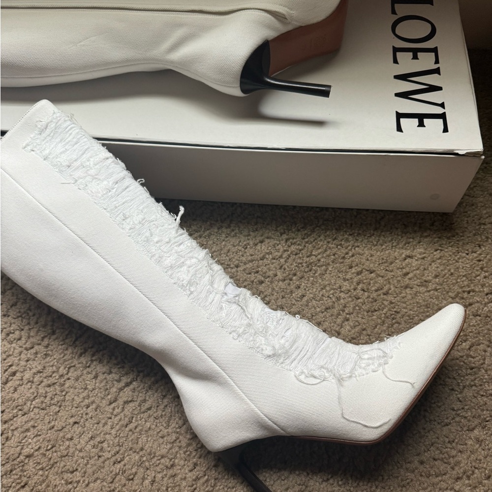 Loewe White Distressed Accents Boots **Brand New, Never Worn**